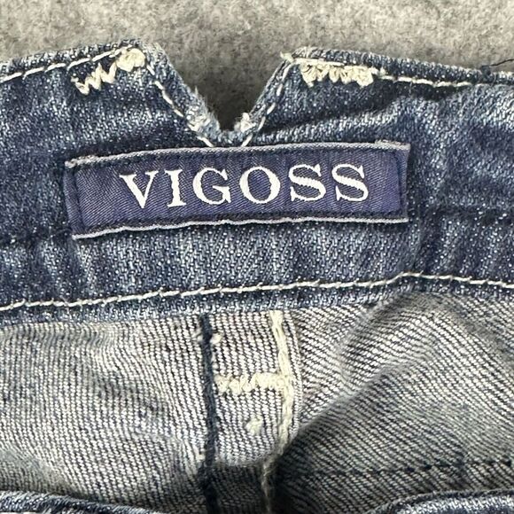 Vigoss Dublin Straight Jeans Womens 5 Low Rise Dark Wash Rhinestone Thick Stitch - Picture 13 of 16